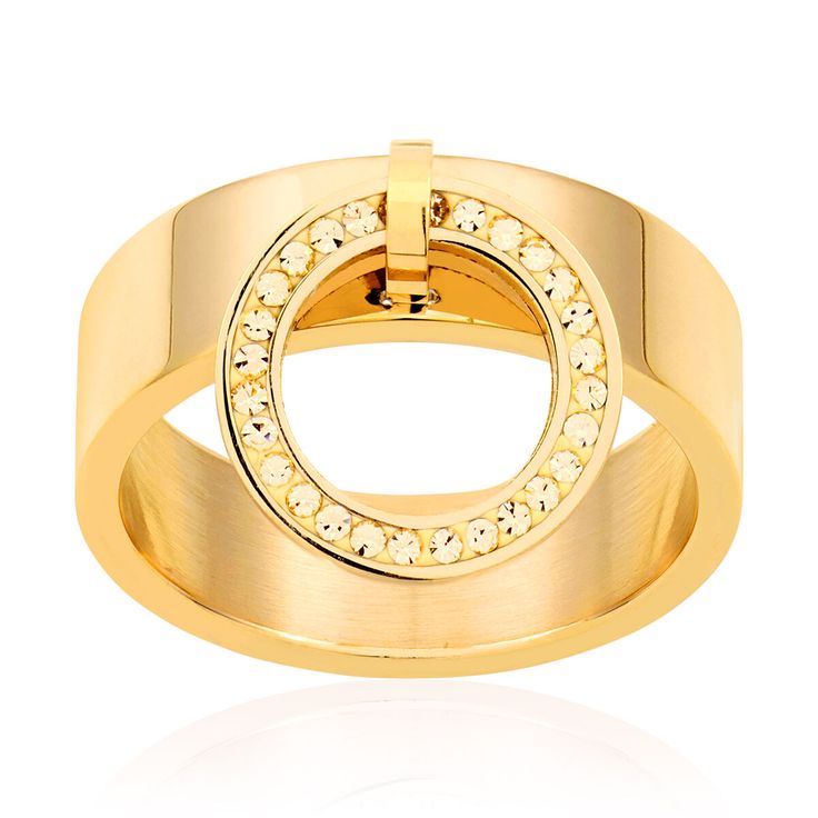 CLEOR Acciaio Anello Steel Oro Crystal Misura 58