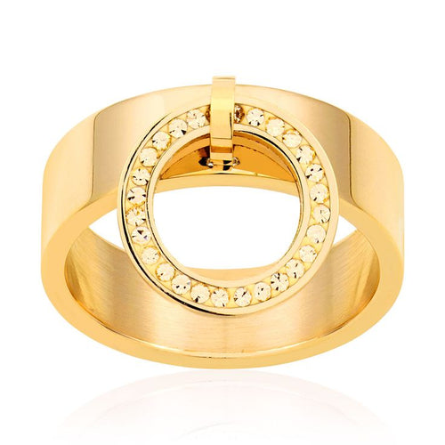CLEOR Acciaio Anello Steel Oro Crystal Misura 58