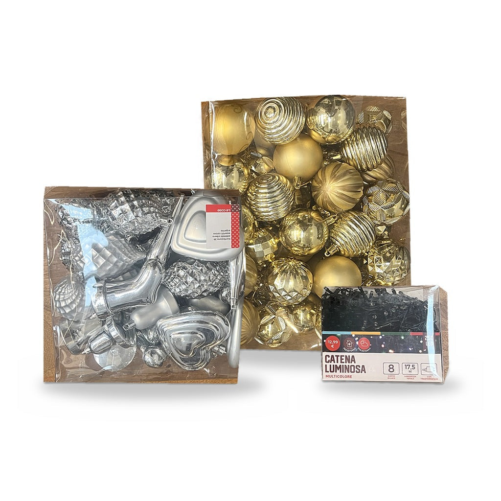 Palline Oro + Addobbi Argento + Luci 250 LED Multicolore 17,5 m