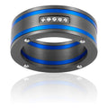 CLEOR Acciaio Anello Steel Blu Nero CZ Misura 60