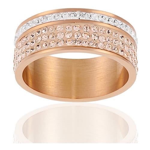 CLEOR Acciaio Anello Steel Rose Gold Crystal Misura 52