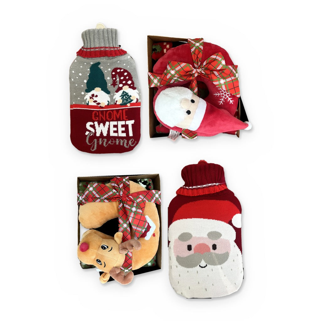 2 Set Cuscino Collo + Plaid e 2 Borse Acqua Calda in Maglia