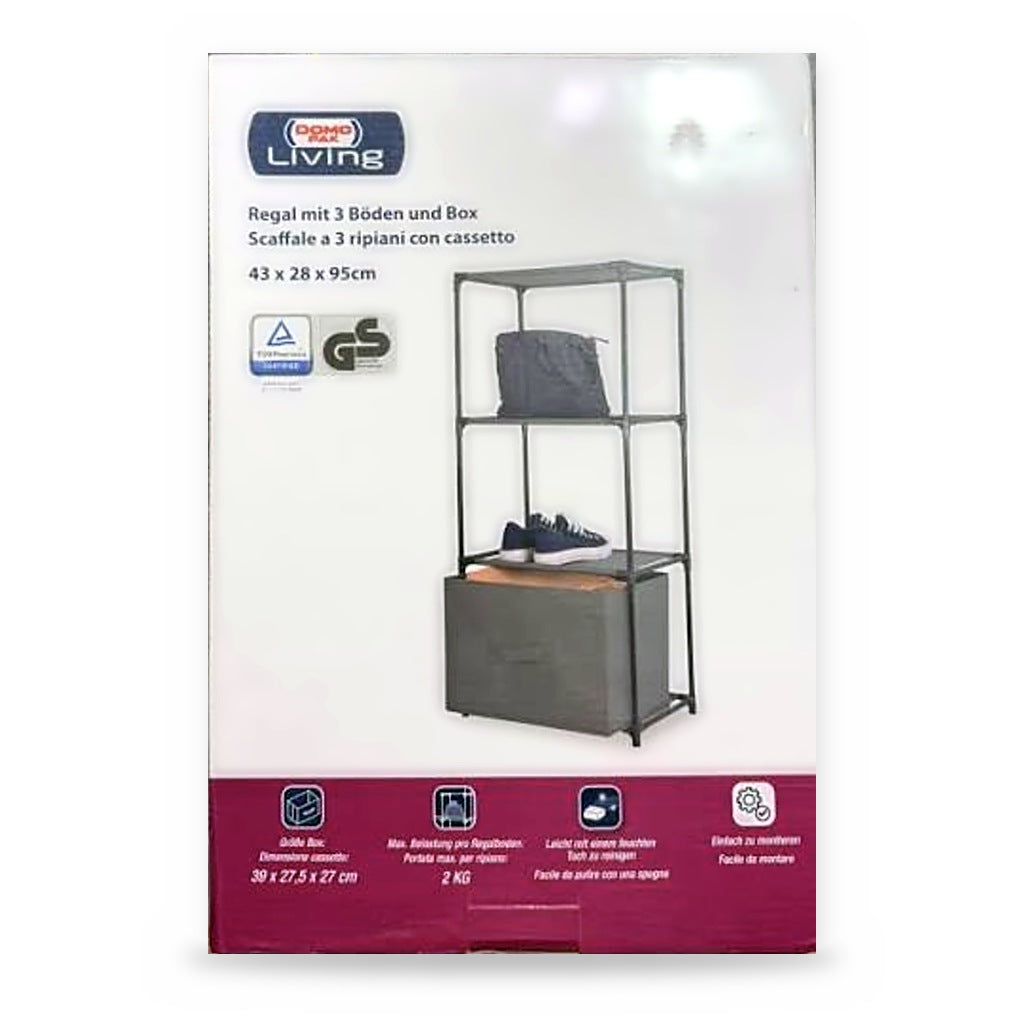 Scaffale a 3 ripiani con cassetto